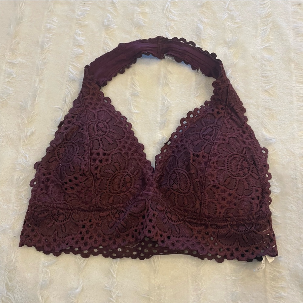 Aero sz L maroon lace halter bralette